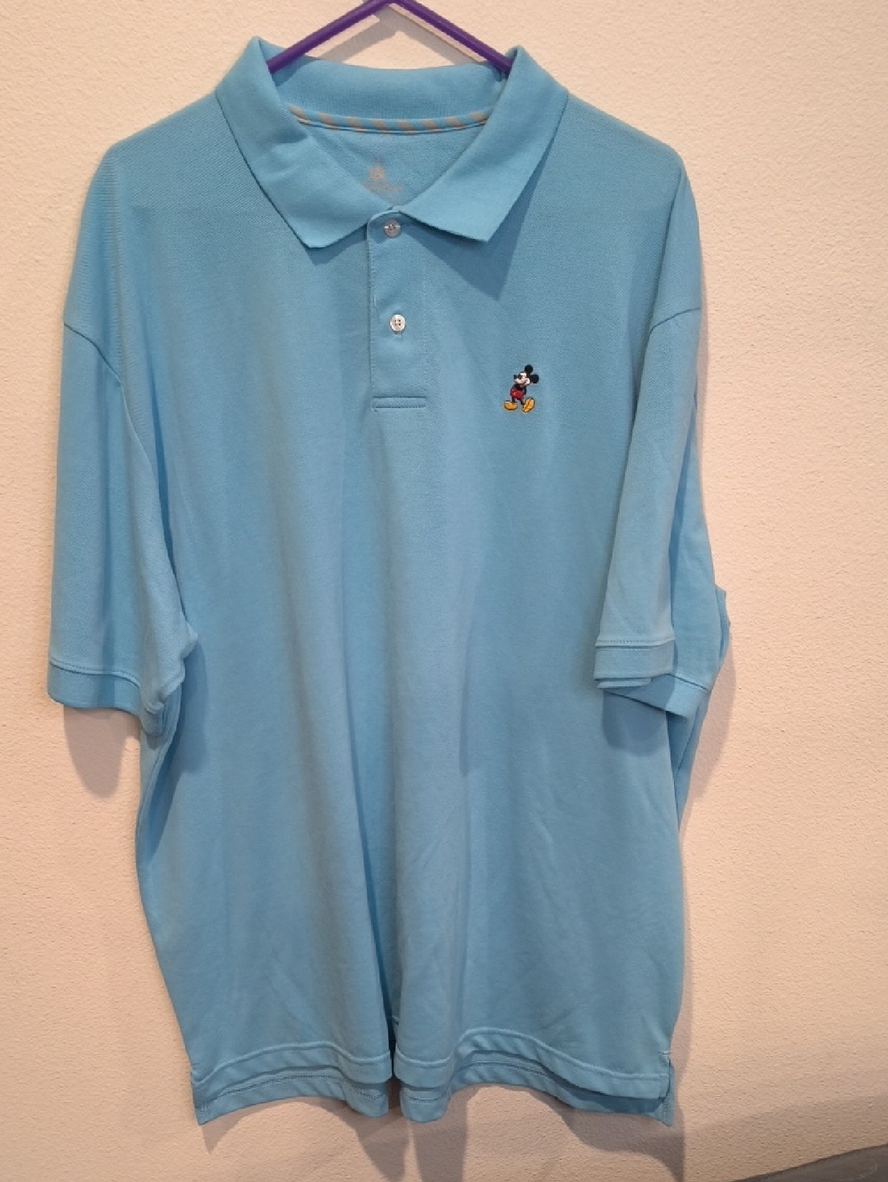 Disney Men's Light Blue Polo with Embroidered Mickey Mouse XXL